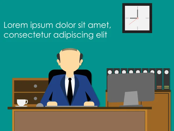 Empresario sentado en su lugar de trabajo — Vector de stock