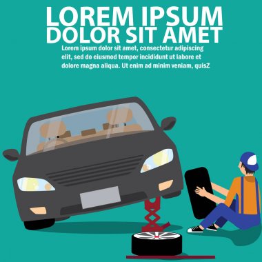 Lastik Servisi. İşçi delinmiş bir lastik değiştirme