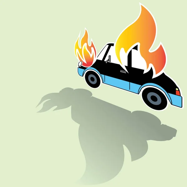Égő autó baleset ikonok feltett az oldalára — Stock Vector
