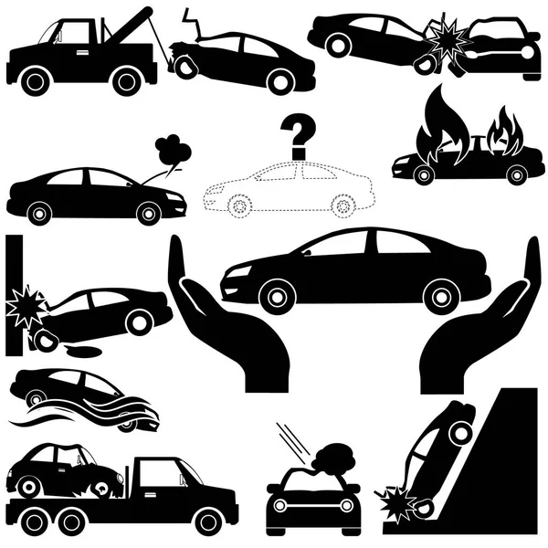 Bilolycka och bil försäkring ikoner — Stock vektor