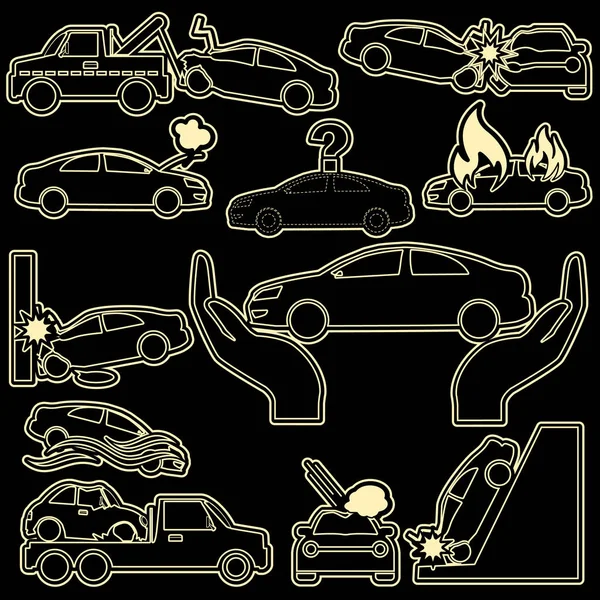 Іконки страхування автомобілів у лінії візерунка смуги — стоковий вектор