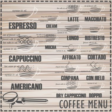 Ahşap üzerine kahve menü