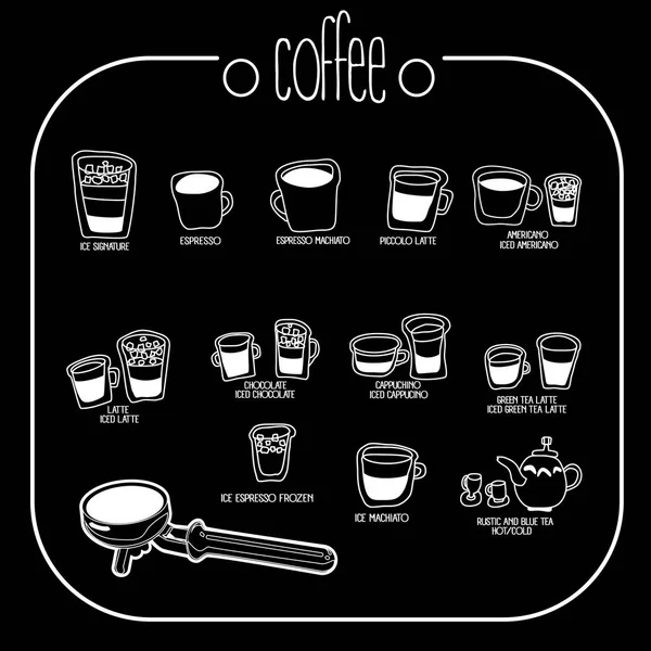 Schattig koffie hand tekenen op blackboard — Stockvector