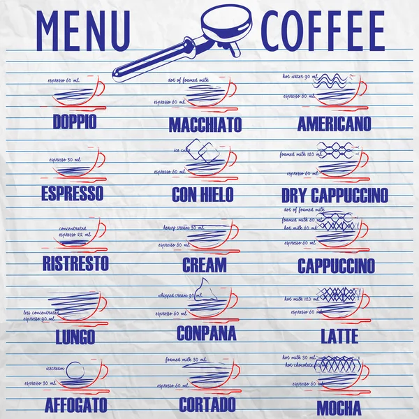 Mélange de café dessiné à la main sur vieux papier . — Image vectorielle