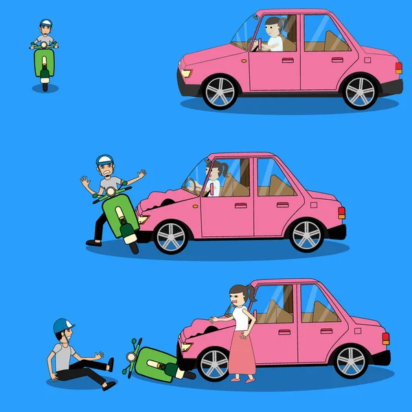 Problème de voiture et de transport avec un cyclomoteur . — Image vectorielle