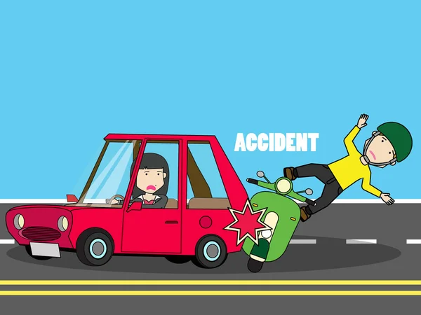 Scooter accidente con coche mujer . — Vector de stock