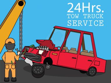 Araba hurda ve çekme. Düz vektör 