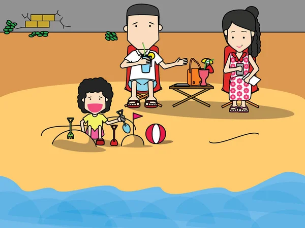 Szczęśliwa rodzina będzie plaża wakacje — Wektor stockowy