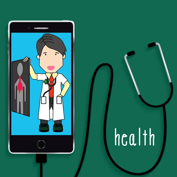 Mladý lékař a stetoskop. Lékařská péče a léky — Stockový vektor