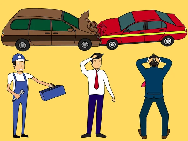 Two men crashed car accident, Vector Graphics