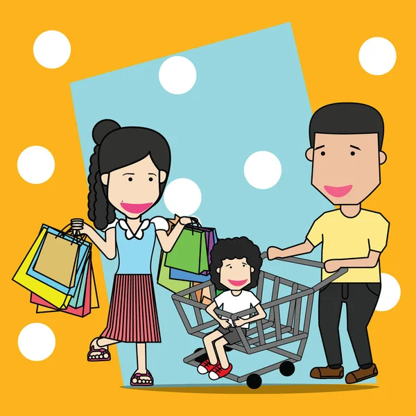 Compras familiares Estilo plano — Archivo Imágenes Vectoriales