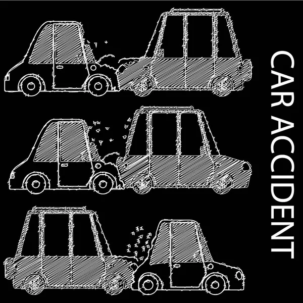 Dibujo a mano accidente de coche y accidentes . — Archivo Imágenes Vectoriales