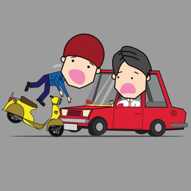 Man and motorcycle collide  clipart