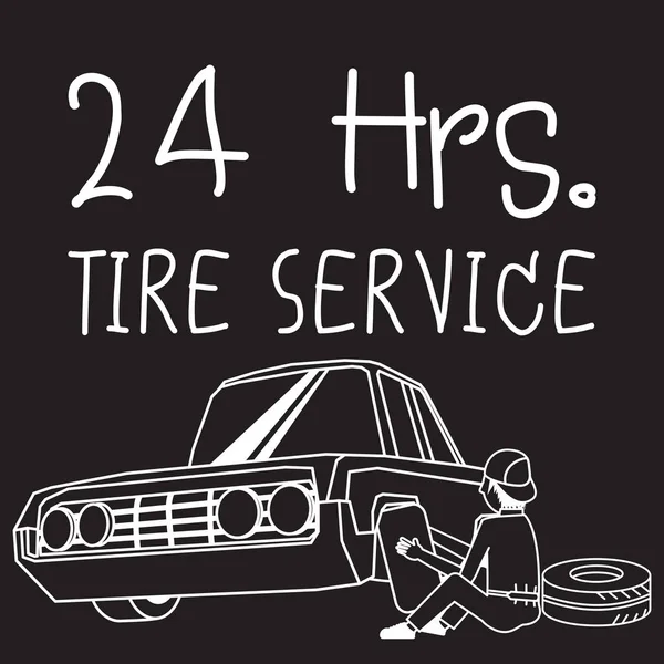 타이어 서비스입니다. 작업자는 타이어 차 변경. — 스톡 벡터