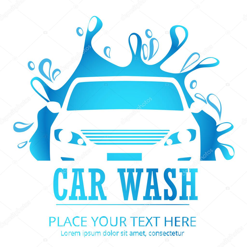 Car wash cartoon logo. Flat vector illustration concept.
