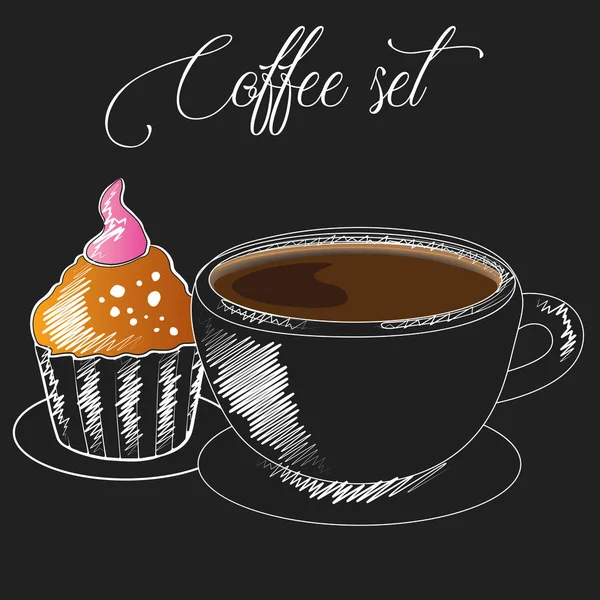 Вкусная чашка кофе с кексом — стоковый вектор