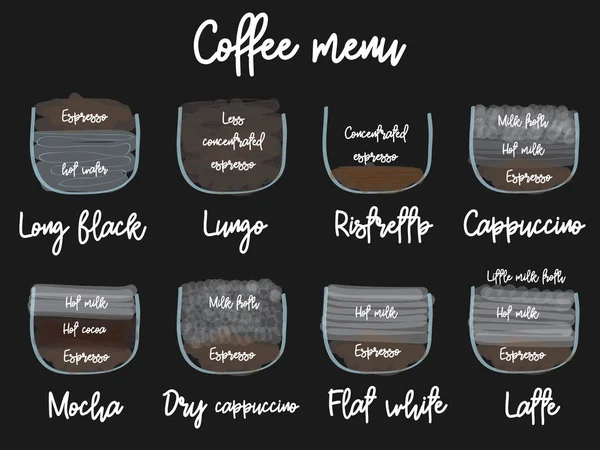 Набір різних пропорцій кави. малюнок рук . — стоковий вектор