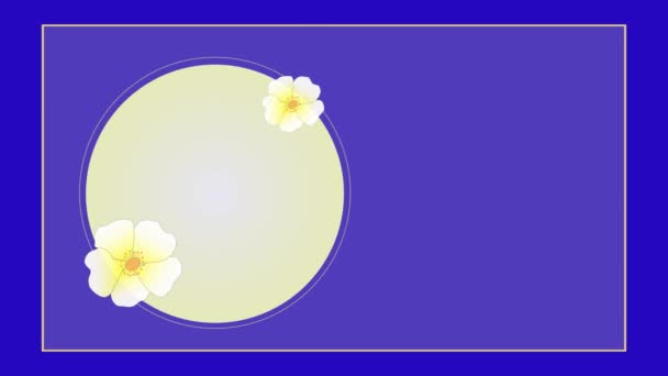 Mavi Ekranda Animasyon Çiçek Çerçevesi Kurdelesini Selamlıyorum Çiçek Çelengi — Stok video