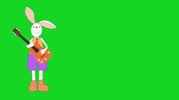 Animazione Coniglietto Suona Chitarra Sullo Schermo Verde Tanti Auguri Vacanze — Video Stock