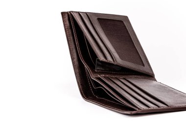 Cüzdan, erkek deri cüzdanı, beyaz arka plan.