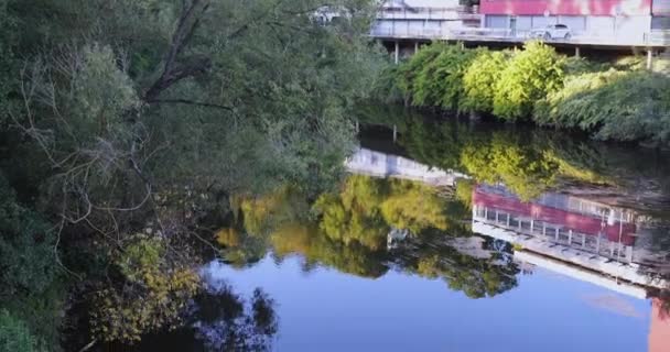 Αεροφωτογραφία, πετώντας πάνω από τον Ποταμό Μπόου στη Γερμανία κατά τη διάρκεια του καλοκαιριού — Αρχείο Βίντεο