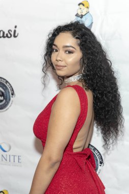 Arasi, 23 Aralık 2018 'de Los Angeles, Kaliforniya' daki Federal Bar 'ın çatısında Arasi' nin AP Tahliye Partisi 'ne katılıyor.