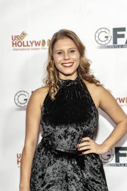 Alice Lussiana Parente, 12 Aralık 2018 'de Los Angeles, Kaliforniya' daki Le Foyer Balo Salonu 'nda düzenlenen Hollywood Uluslararası Altın Film Ödülleri Yemek Galasına katılıyor.