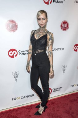 Sara Fabel kitap tanıtımına katılıyor. 2, 2 Aralık 2017 'de Los Angeles, Kaliforniya' daki Sinemacılar Grubu Galerisi 'nde.