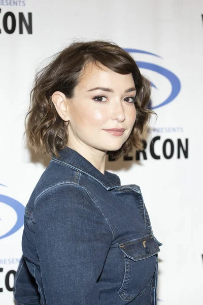 Milana Vayntrub出席2019年3月31日在加州安娜海姆举行的 惊奇崛起 铁石心肠 新闻发布室的世界首映式 — 图库照片