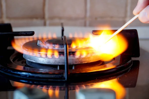 Ignition Match Gas Ring Stove — Stock Photo, Image