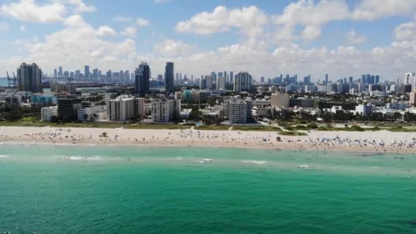 Södra Stranden Miami Täckt Drönare Och Skjuten Sommaren — Stockvideo