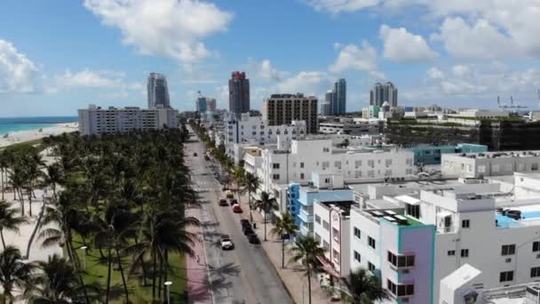 Zuid Strand Miami Antennes Door Drone — Stockvideo