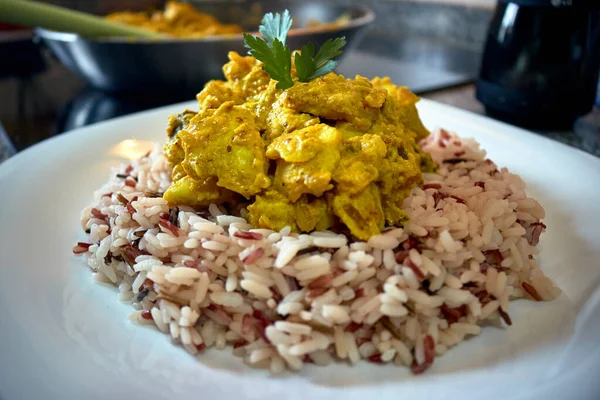 Curry Frango Indiano Com Arroz — Fotografia de Stock