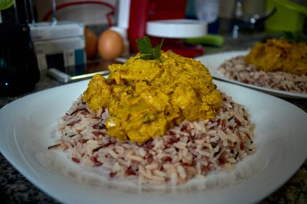 Curry Poulet Indien Riz — Photo