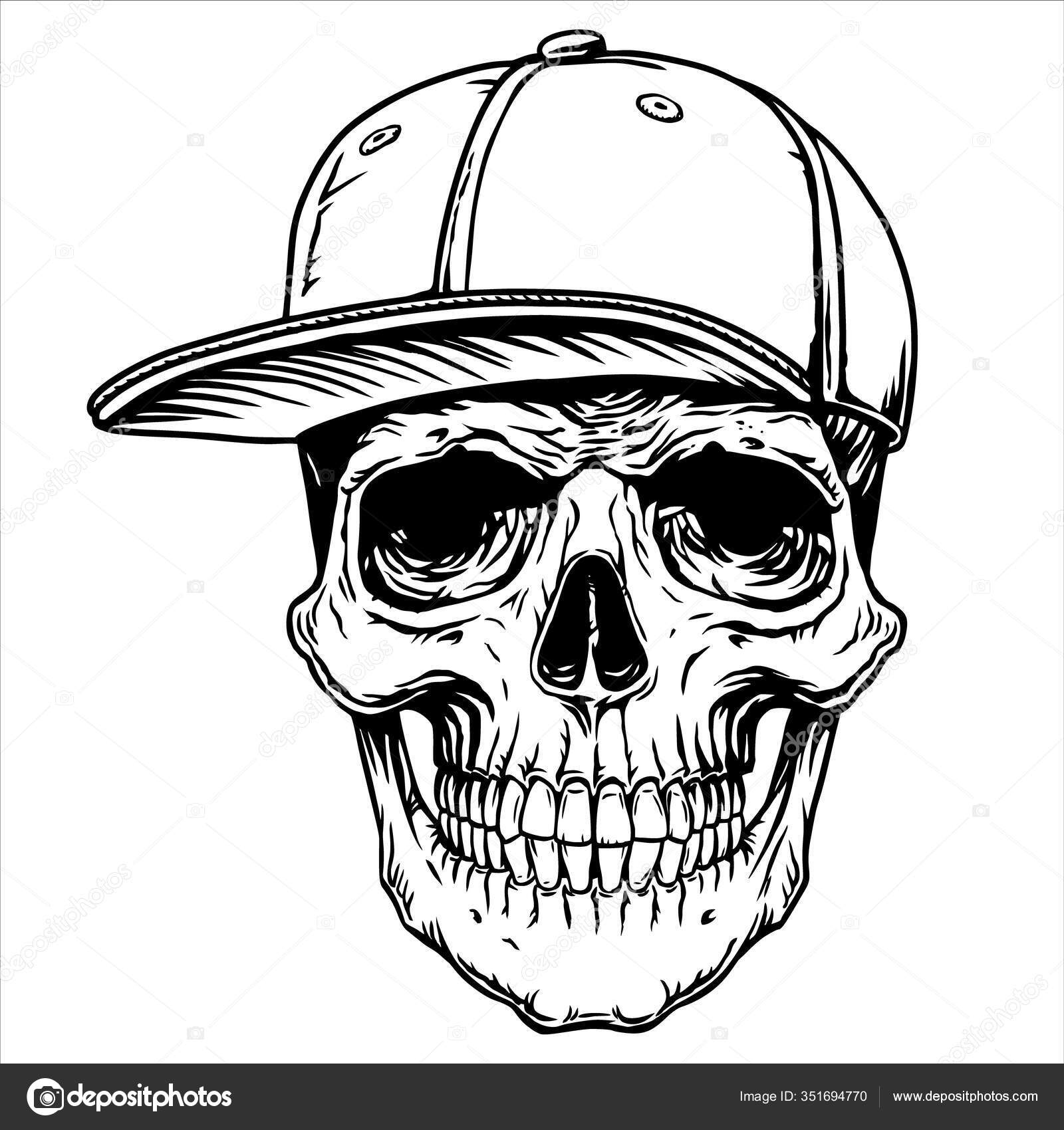 Skull tattoo cap line design print shirt, poster, tattoo, cover. Stock  Vector by ©yojinka 351694770, image size:1600x1700