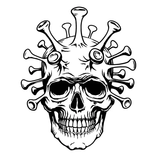 Skull face mutant biohazard with coronavirus. Vector illustration quarantine 2019-nCoV Chinese virus. Concept for print poster shirt, desing tattoo — Stock Vector