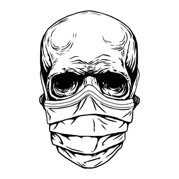 Schedel gezicht in medisch gezichtsmasker en hoed. Corona virus quarantaine Concept print poster shirt desing tattoo — Stockvector