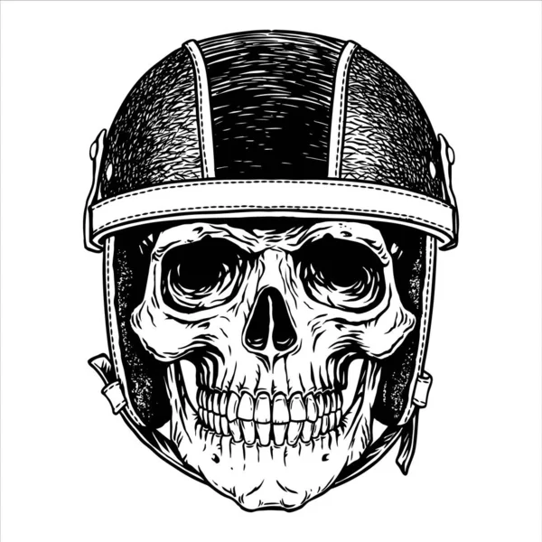 オートバイのバイカーの頭蓋骨の頭のヘルメット元の入れ墨の紋章, — ストックベクタ