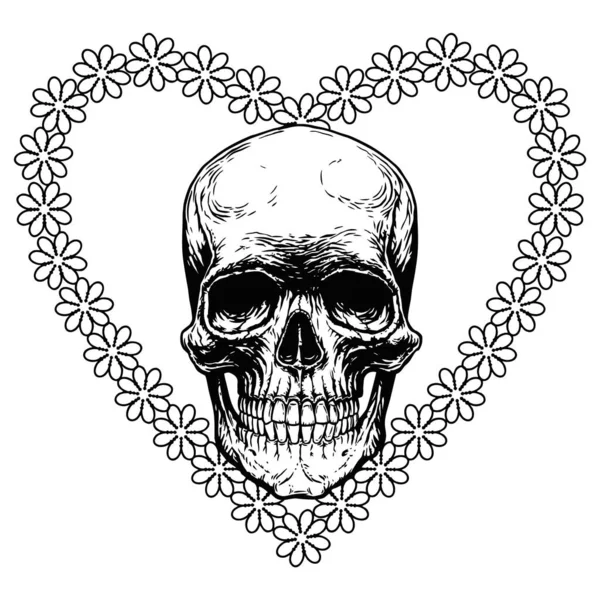 Capa de tatuagem de camisa de anatomia de cabeça de esqueleto de crânio. — Vetor de Stock