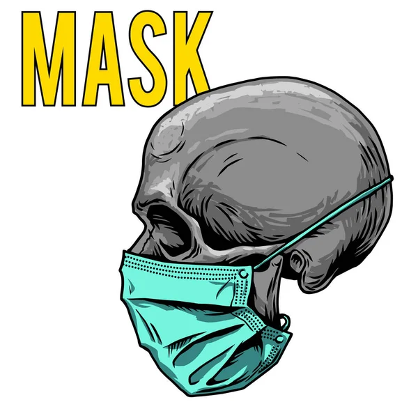 Skull in medical face mask. Infectious disease, flu protection, avoiding virus. Corona virus quarantine 2019-nCoV. Concept desing for print poster, shirt, desing tattoo, sigh. Vector illustration. — Stock Vector