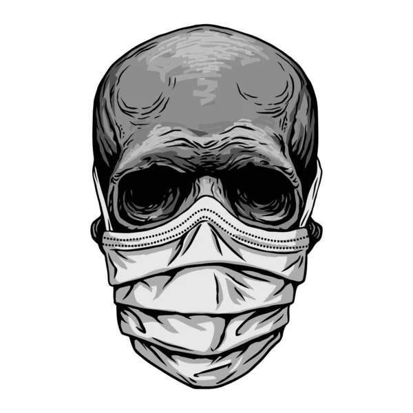 Schedel met medisch gezichtsmasker. Infectieziekte, griepbescherming, het vermijden van virus. Corona virus quarantaine 2019-nCoV. Concept desing voor print poster, shirt, desing tattoo, zucht. Vectorillustratie. — Stockvector