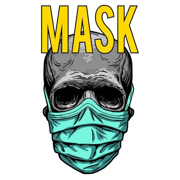 Skull in medical face mask. Infectious disease, flu protection, avoiding virus. Corona virus quarantine 2019-nCoV. Concept desing for print poster, shirt, desing tattoo, sigh. Vector illustration. — Stock Vector