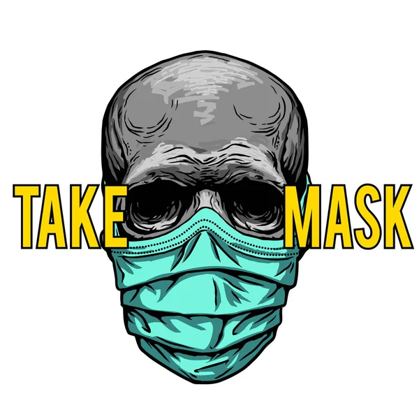 Skull in medical face mask. Infectious disease, flu protection, avoiding virus. Corona virus quarantine 2019-nCoV. Concept desing for print poster, shirt, desing tattoo, sigh. Vector illustration. — Stock Vector