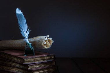 Quill pen and old books clipart