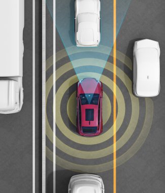 Konsept illüstrasyon otomatik fren, lane işlevleri tutmak için