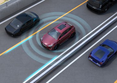 Konsept illüstrasyon otomatik fren, lane işlevleri tutmak için