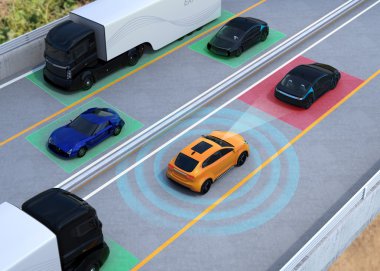 Konsept illüstrasyon otomatik fren, lane işlevleri tutmak için
