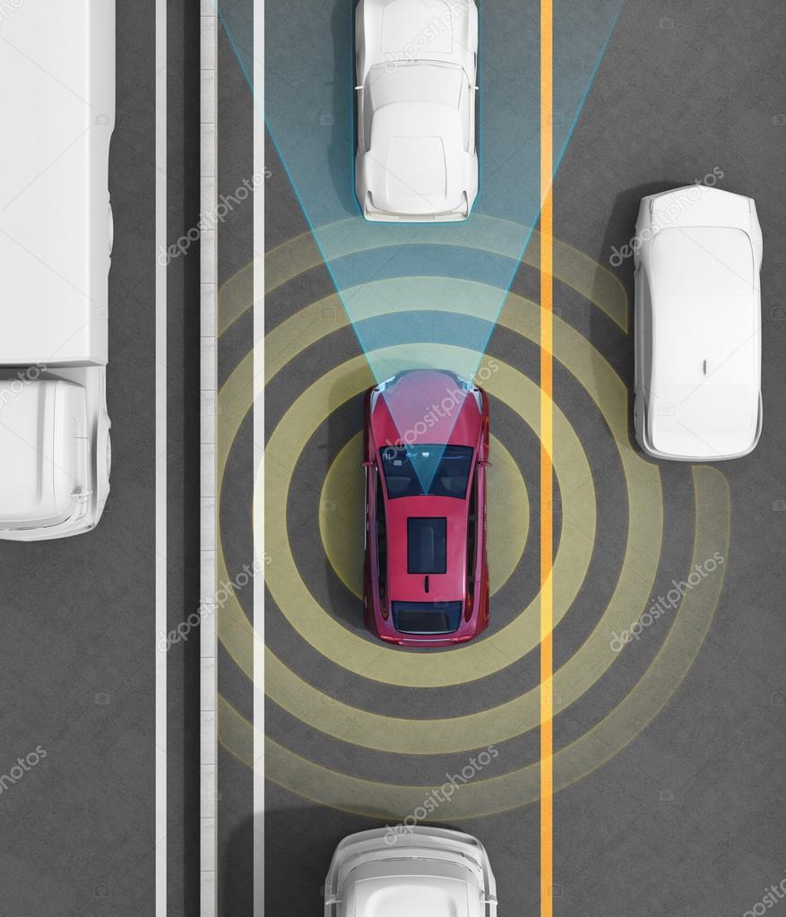 Concept illustration for auto braking, lane keeping functions