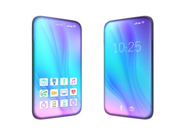 Beyaz arka plan üzerinde izole tam ekran tasarımı ile akıllı telefonlar