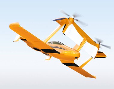 Sarı özerk uçan uçak taksi gökyüzünde uçan